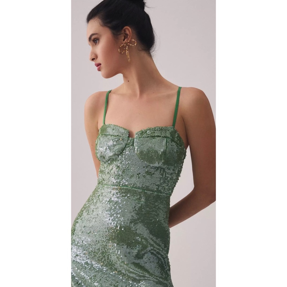 Anthropologie Green Sequin Midi Dress